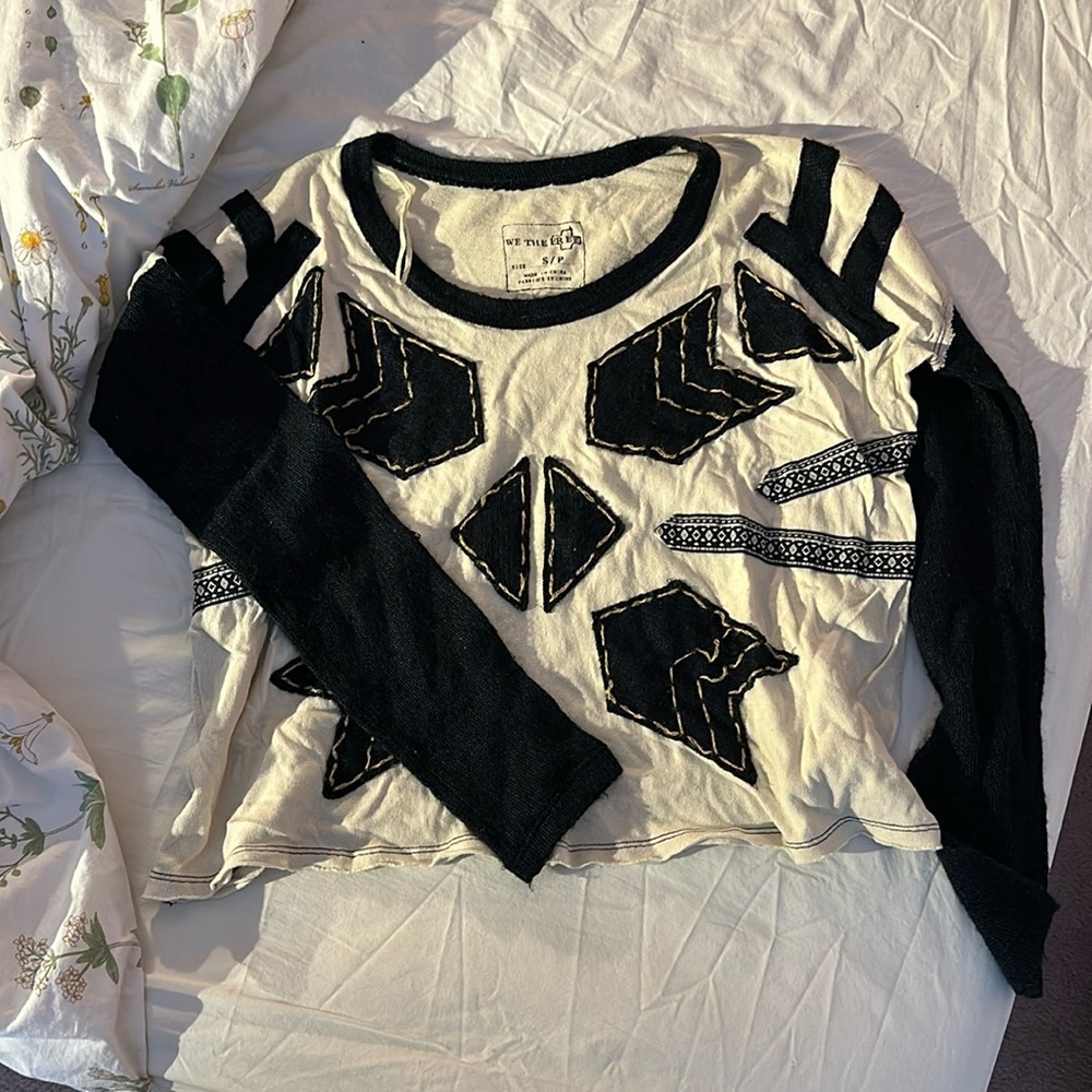 Freepeople We The Free Black and Cream Long Sleeve Graphic Tee